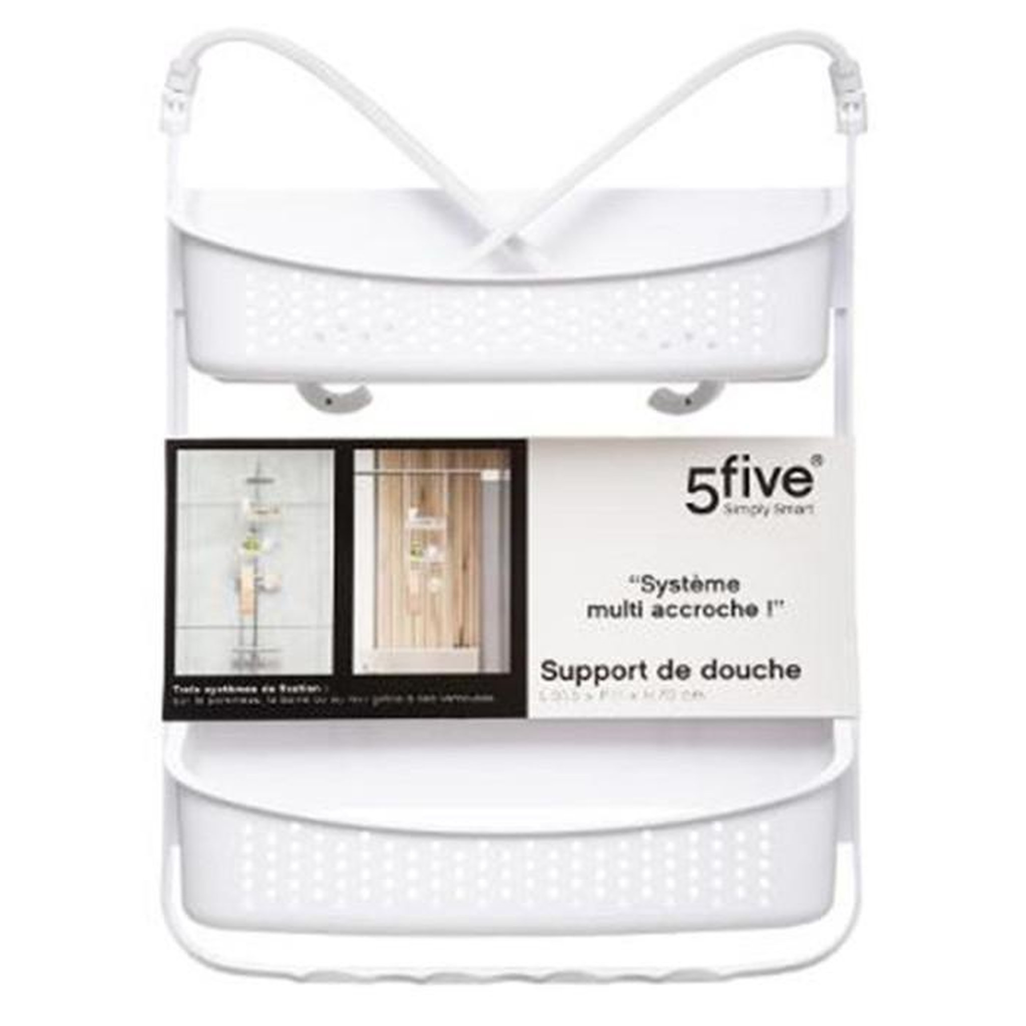 Voir la diapositive 3 : FIVE Support de douche 2 paniers  souple  70cm blanc