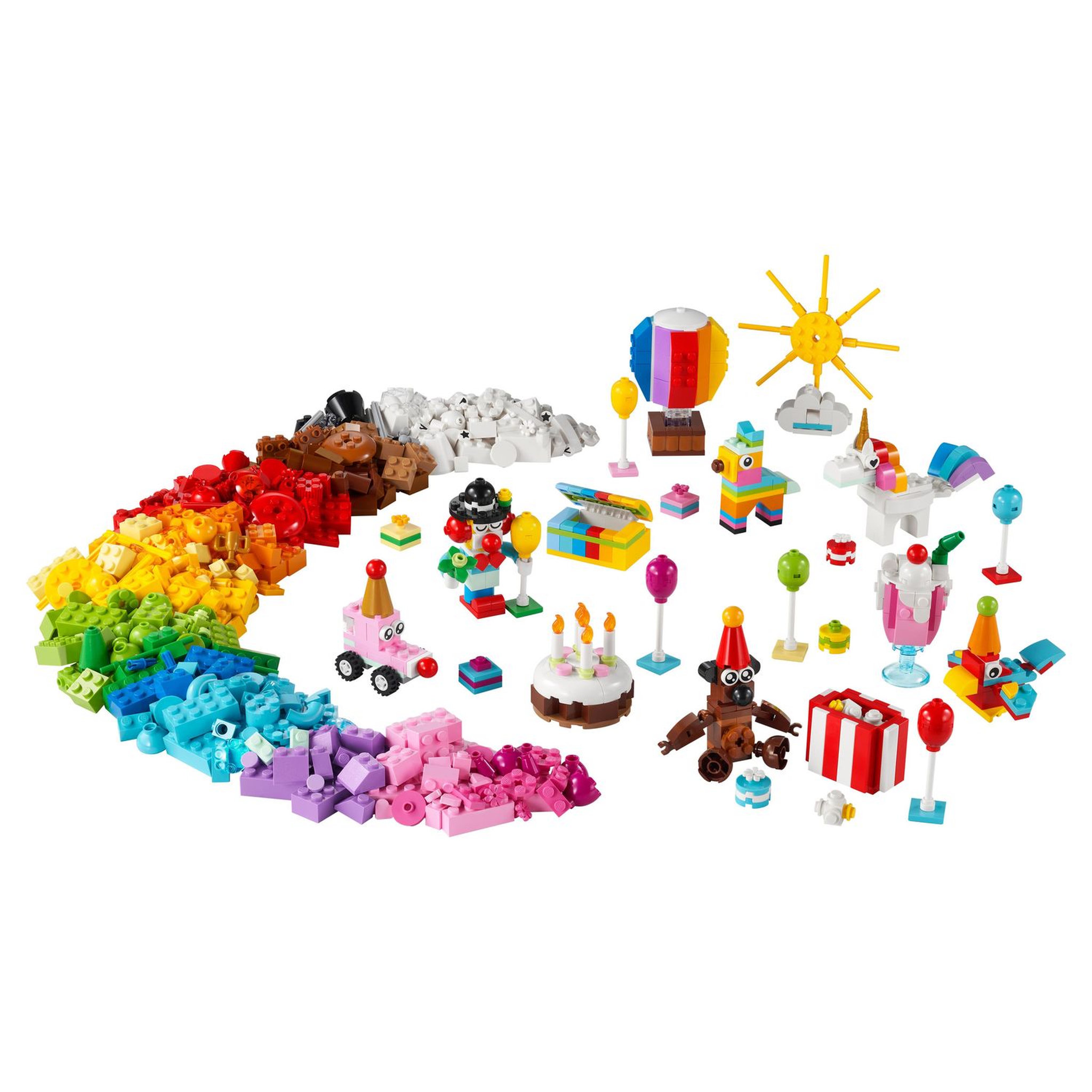 Voir la diapositive 3 : LEGO Classic 11029 - Boîte de fête créative, Ensemble de Briques, à Jouer en Famille, Comprend 12 Mini Jouets : Ourson, Clown, Licorne,