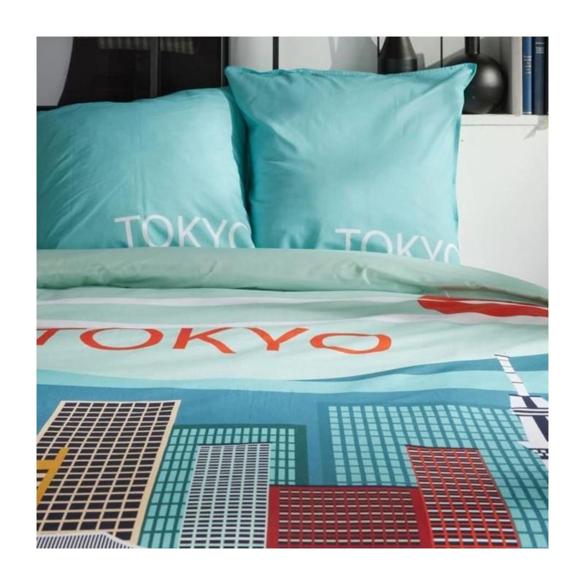 Today Parure de lit - TODAY - JAVA - 2 personnes - 240x220 cm - Coton - Imprimé Tokyo - Bleu