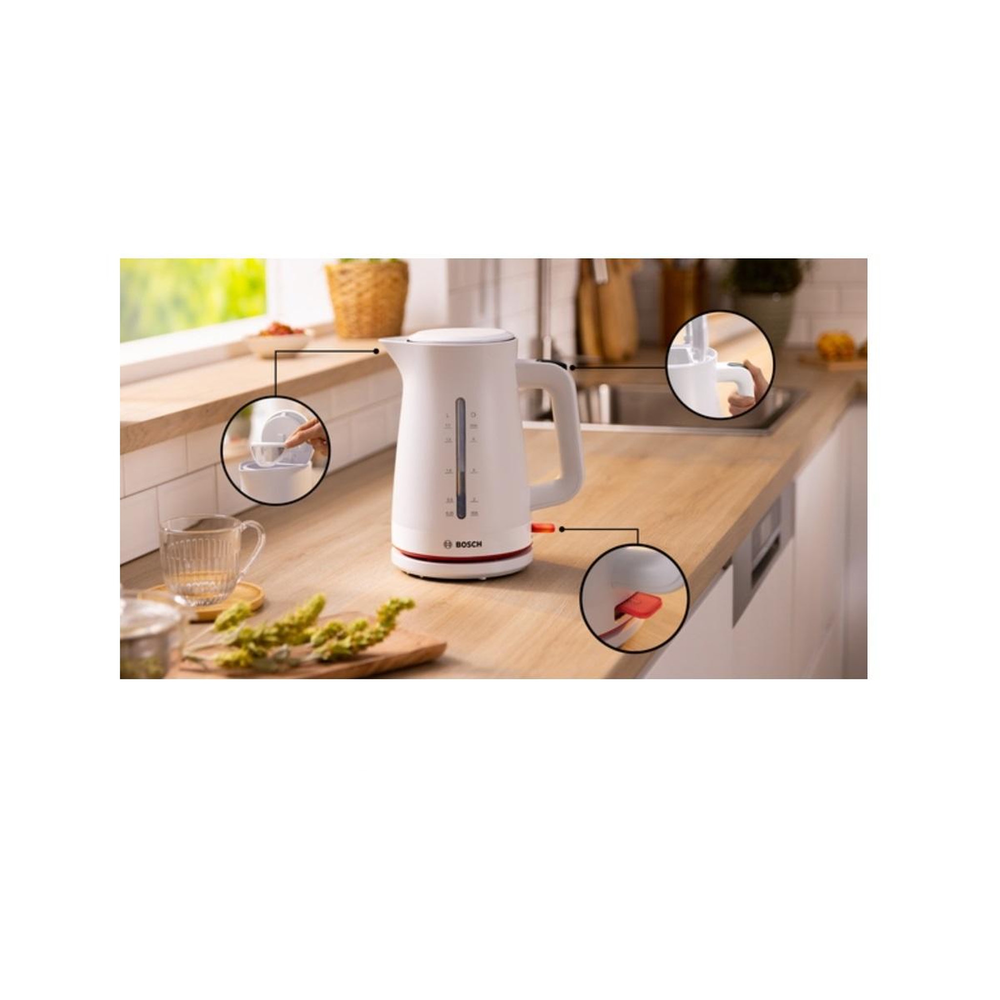 Voir la diapositive 2 : BOSCH Bouilloire électrique 1.7l 2400w blanc - twk3m121