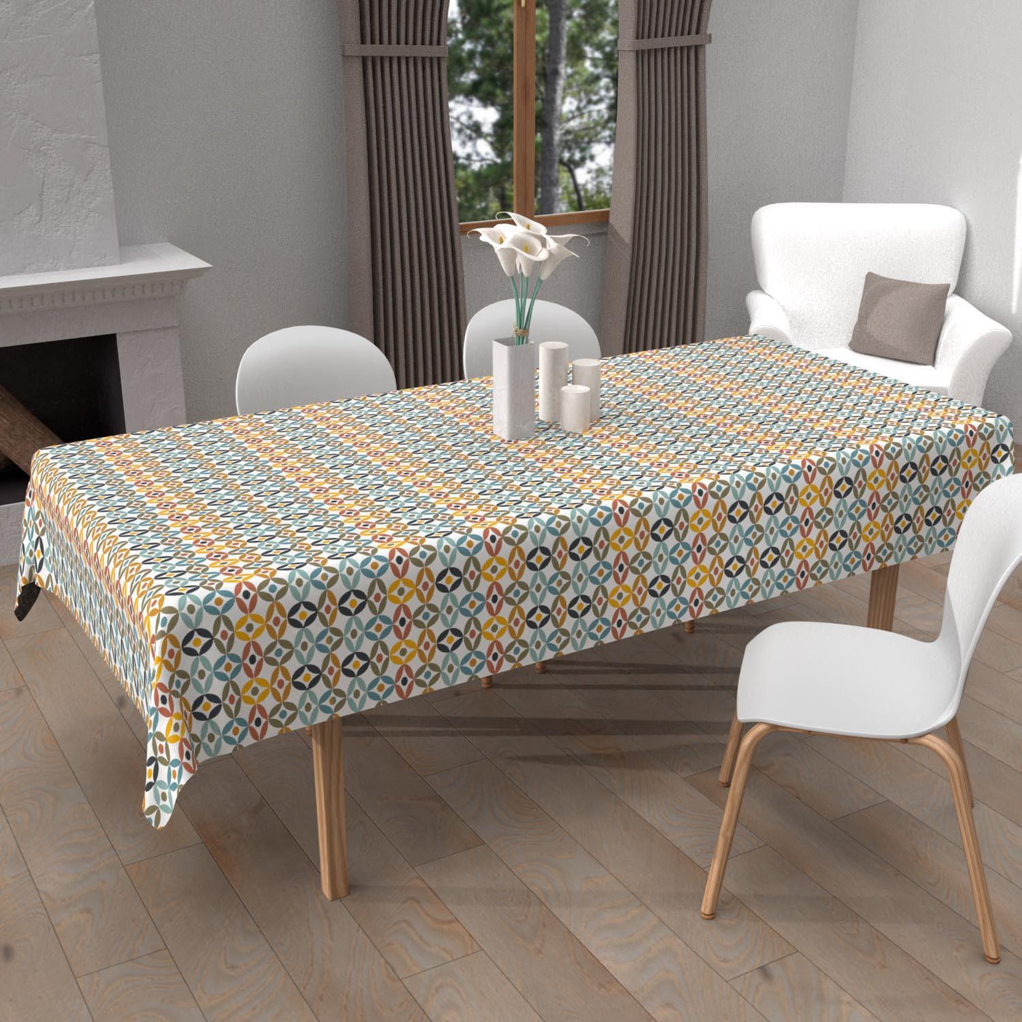 SOLEIL D'OCRE Nappe imprimée anti-tâches OURANOS, par Soleil d'Ocre. Coloris disponibles : Multicolore