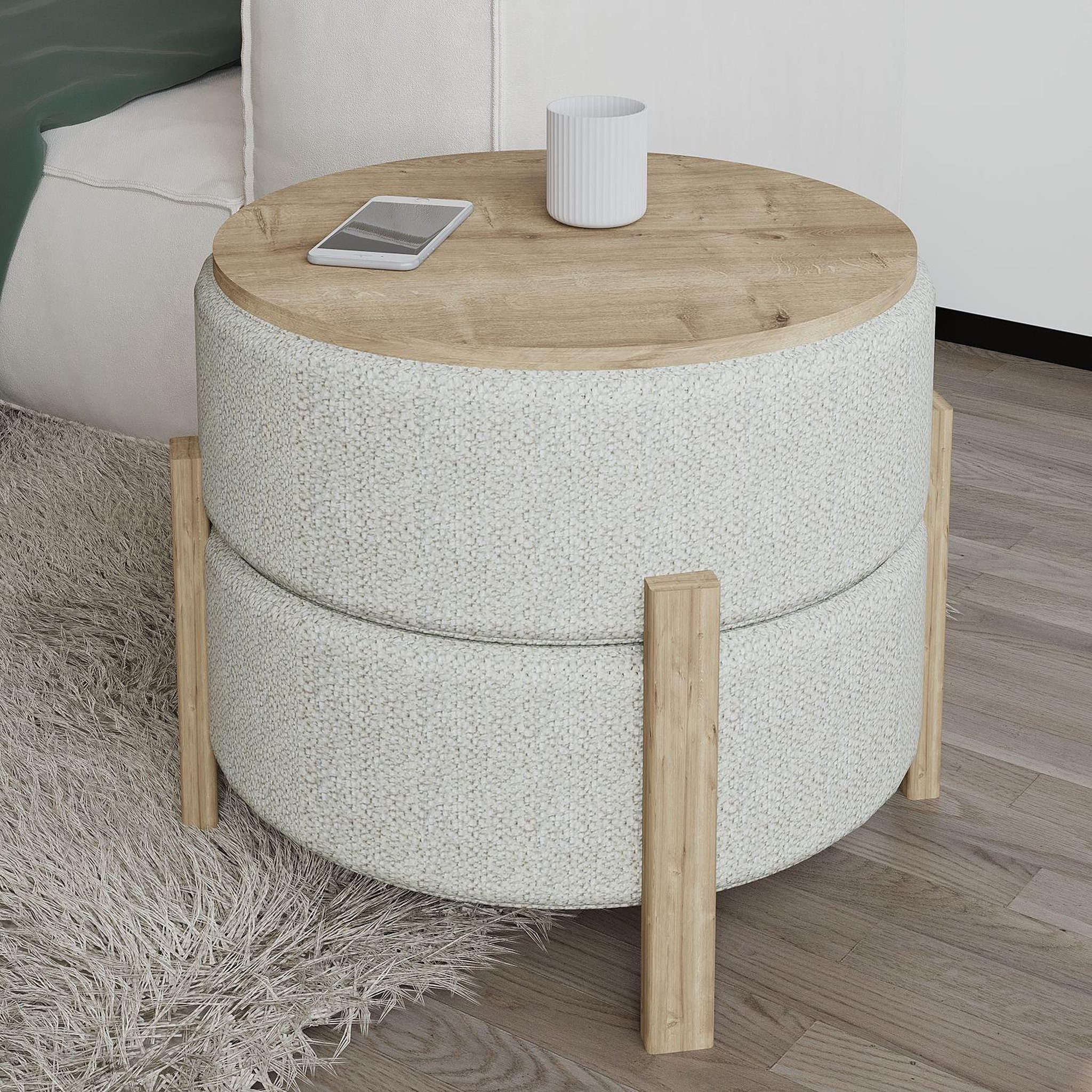 Voir la diapositive 4 : Habitat et Jardin Pouf en bois  Clone  - 47 x 48 x 45 cm - Beige