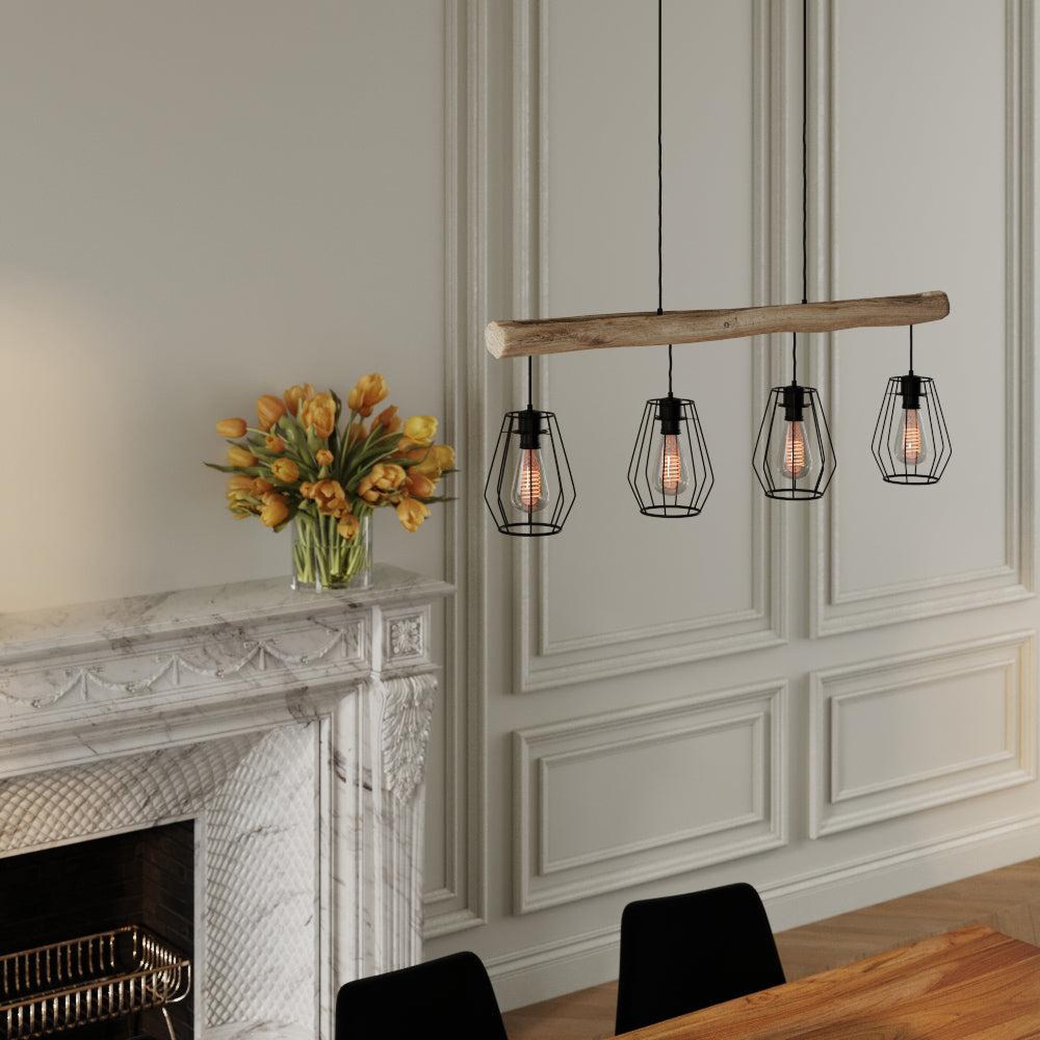 Voir la diapositive 2 : MAISON PAVANE Suspension en bois et métal 4 lampes-Clotilde