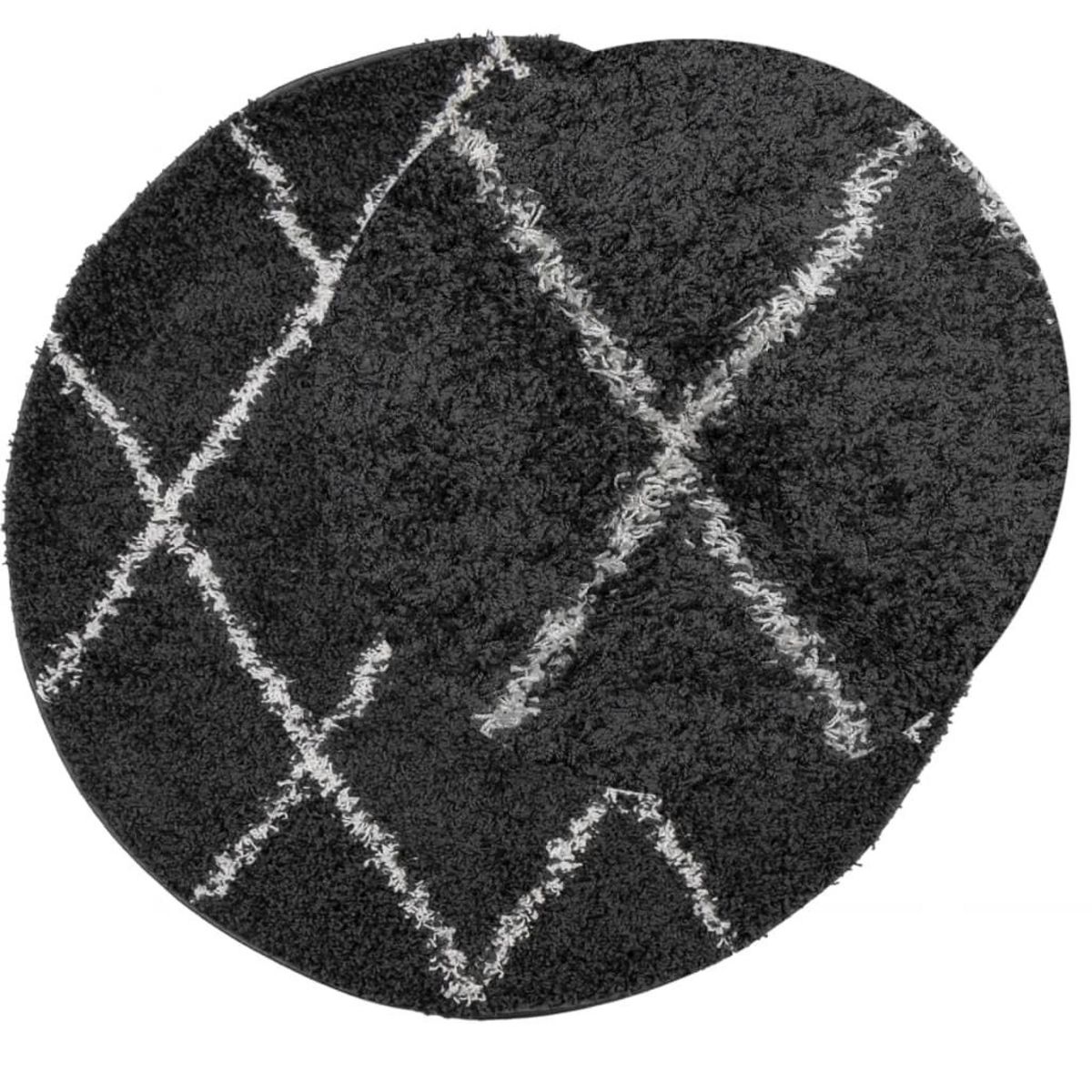 VIDAXL Tapis shaggy a poils longs moderne noir et creme Ø 280 cm