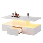 MERAX Table basse rectangulaire blanc avec 1 tiroir - 50x100 cm led panneau de particules