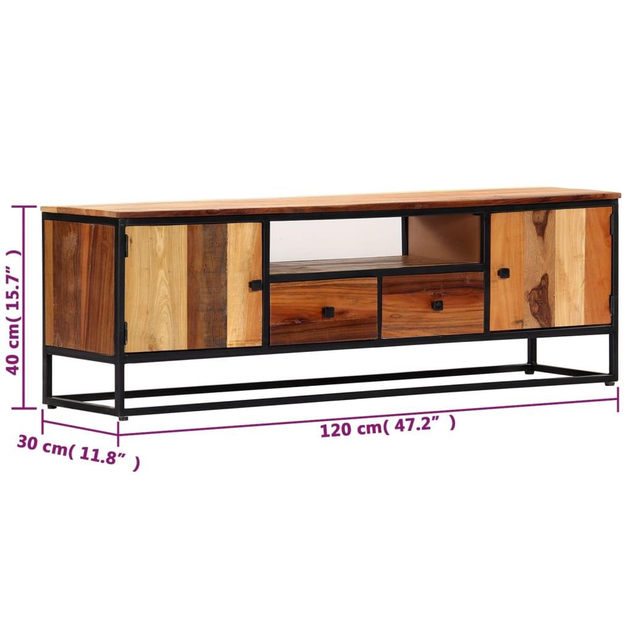 Voir la diapositive 6 : VIDAXL Meuble tv 120 x 30 x 40 cm bois de recuperation massif et acier