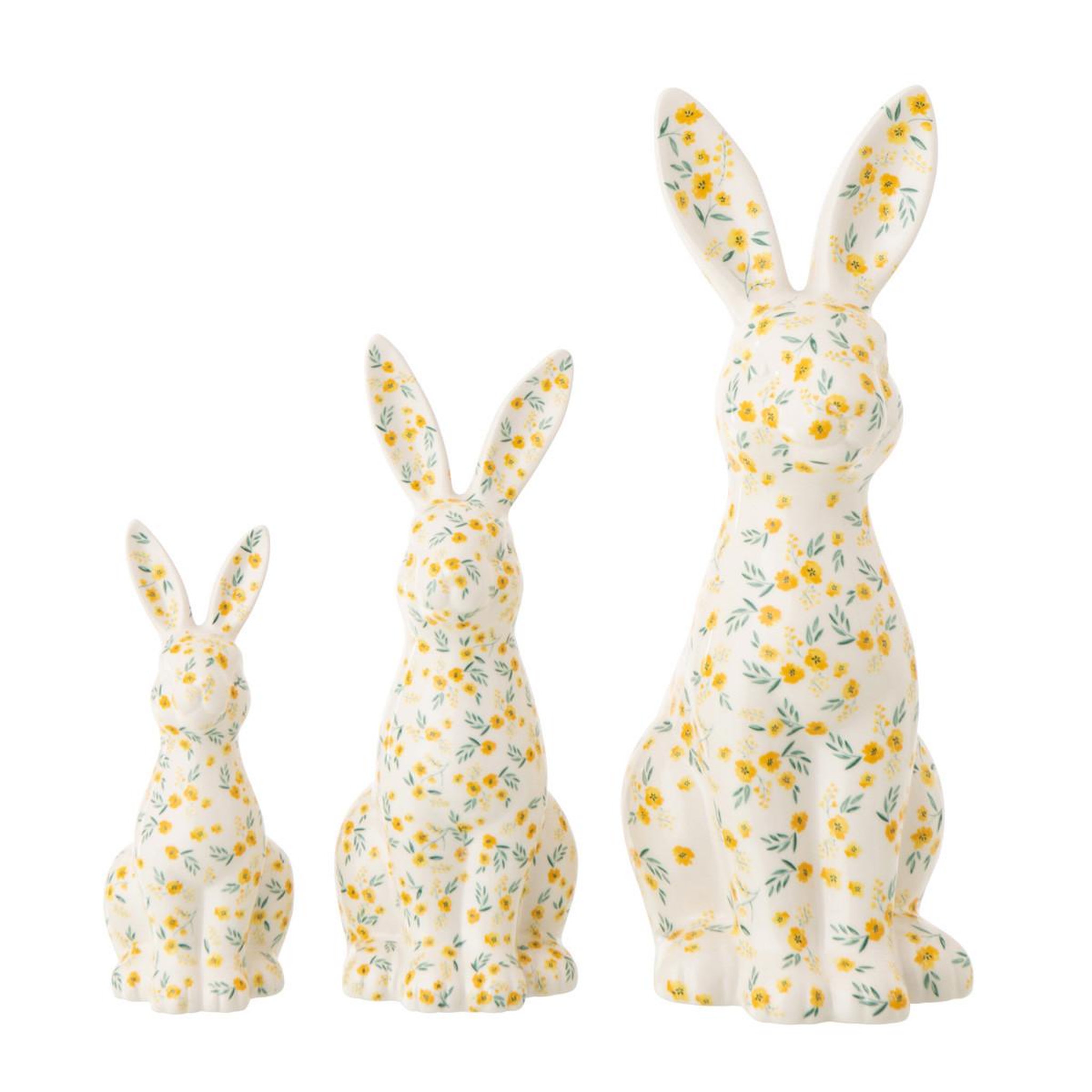 Voir la diapositive 3 : J-LINE Statuette Lapin Déco  Fleurs  32cm Multicolore