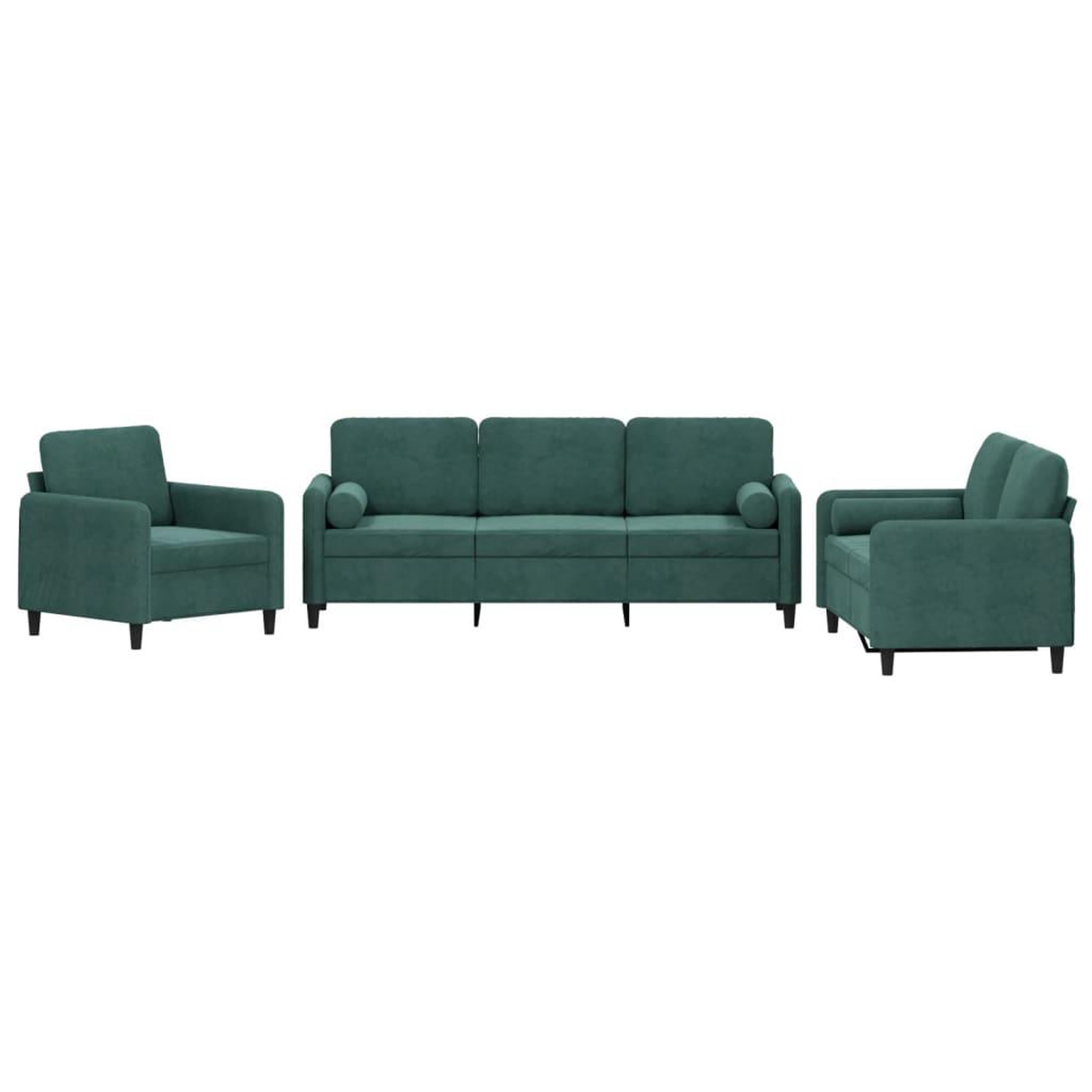Voir la diapositive 2 : VIDAXL Ensemble de canapes 3 pcs avec coussins vert fonce velours