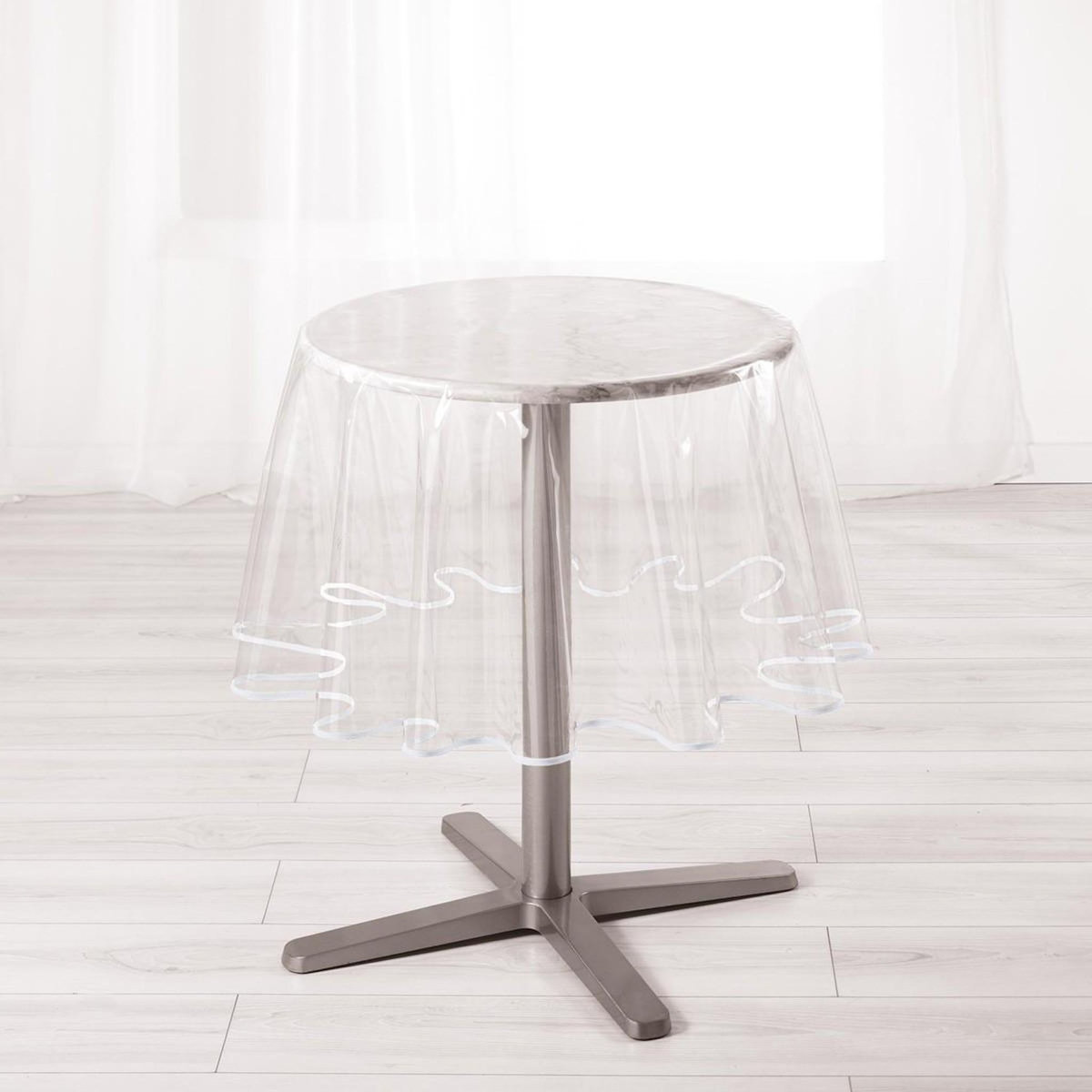 Paris Prix Nappe Ronde Cristal  Garden  180cm Transparent & Blanc