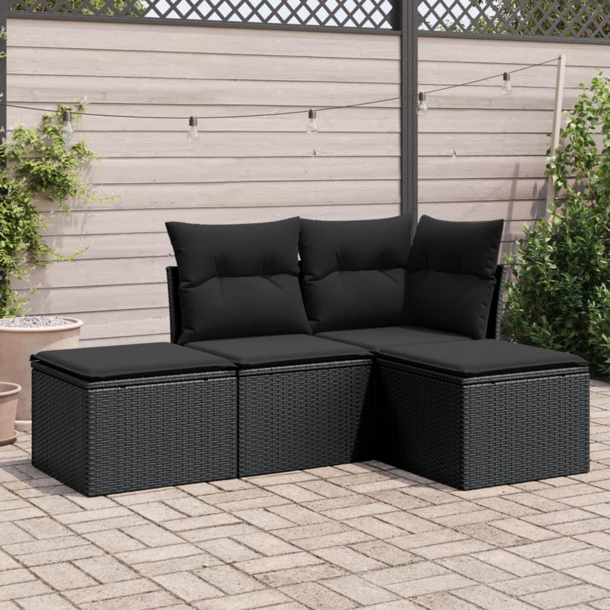 VIDAXL Salon de jardin 4 pcs avec coussins noir resine tressee