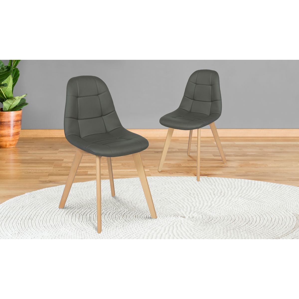 Lot de 2 chaises assise PU pieds bois massif CARLA