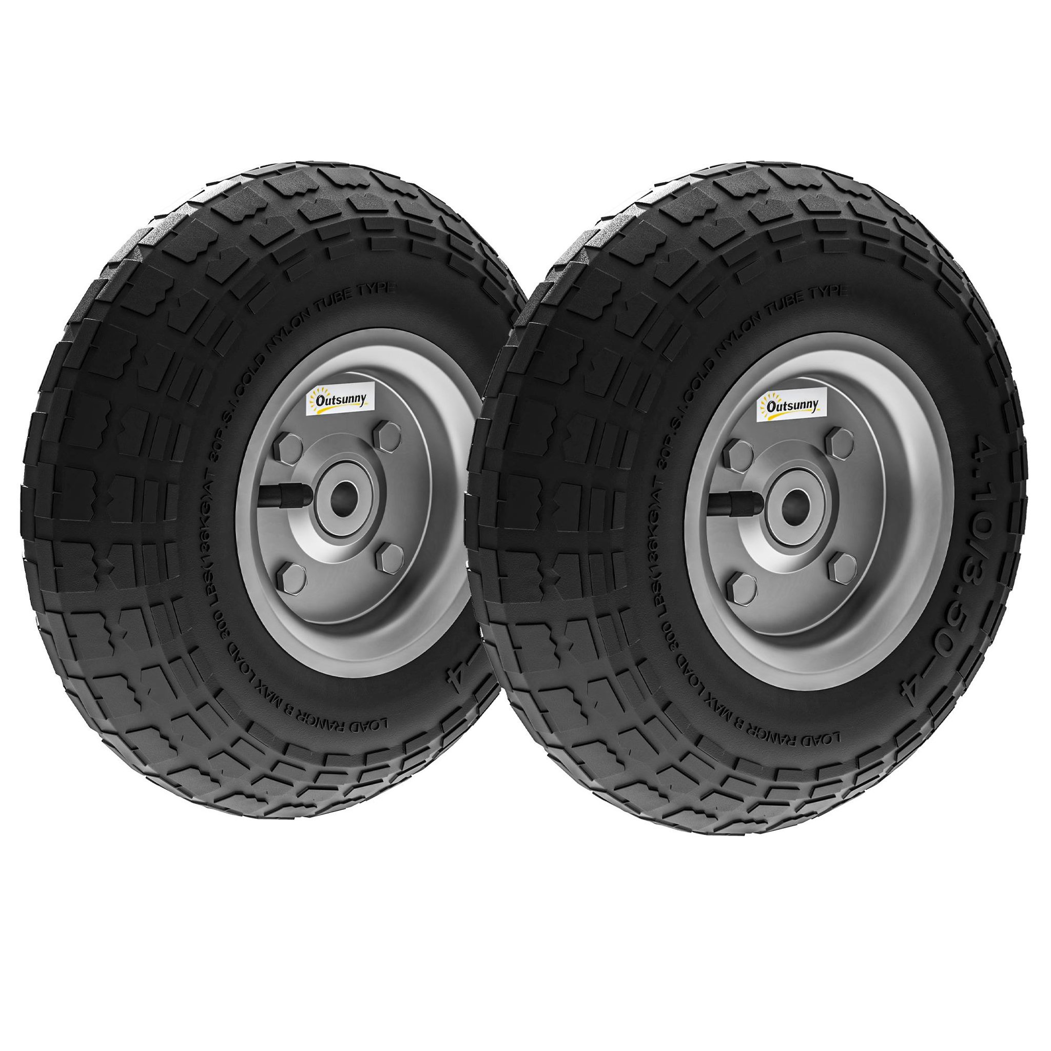 OUTSUNNY Lot de 2 roues pneus de remplacement dia. 255 mm alésage 16 mm moyeu métal caoutchouc