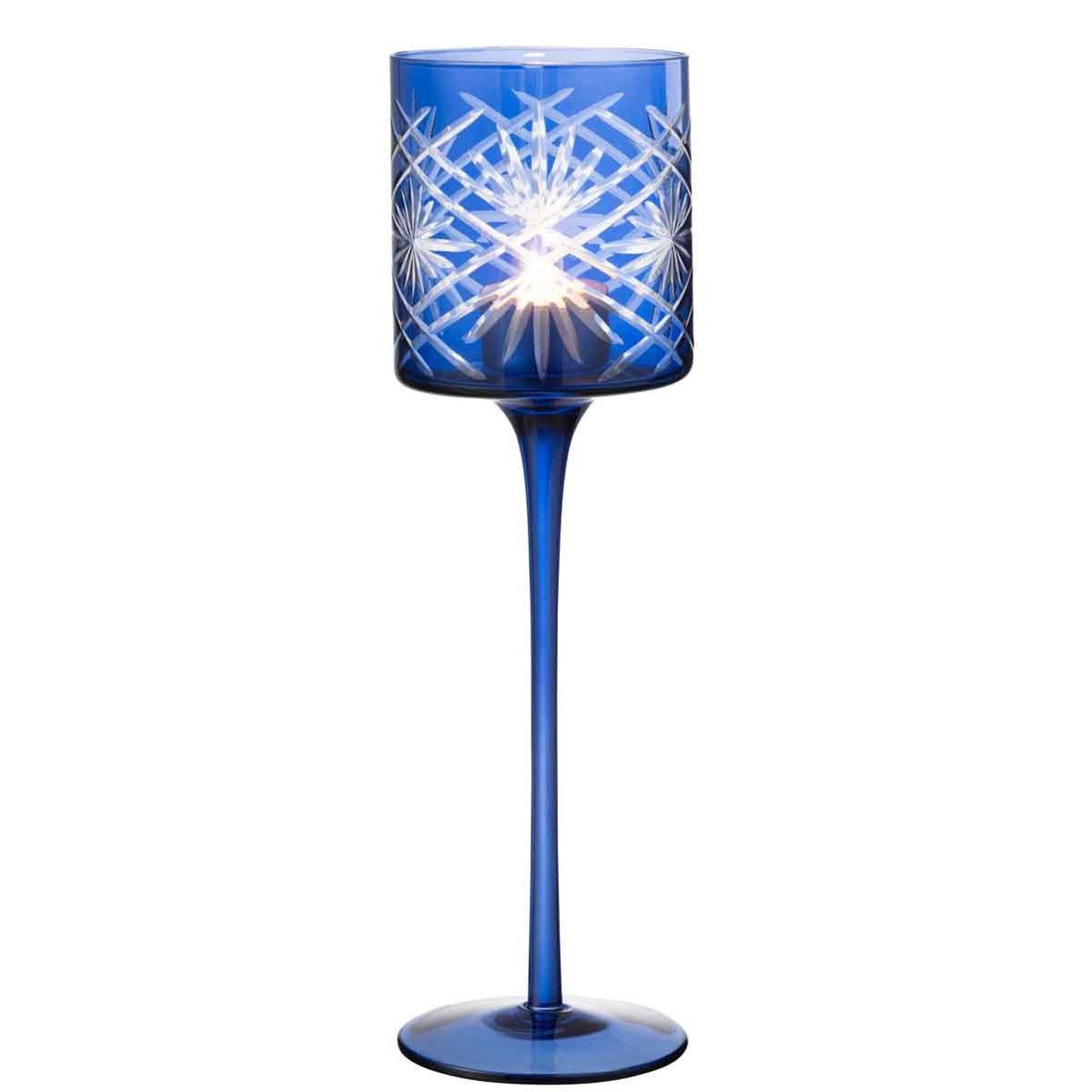 Voir la diapositive 2 : J-LINE Photophore sur pied déco  santorini  30cm bleu