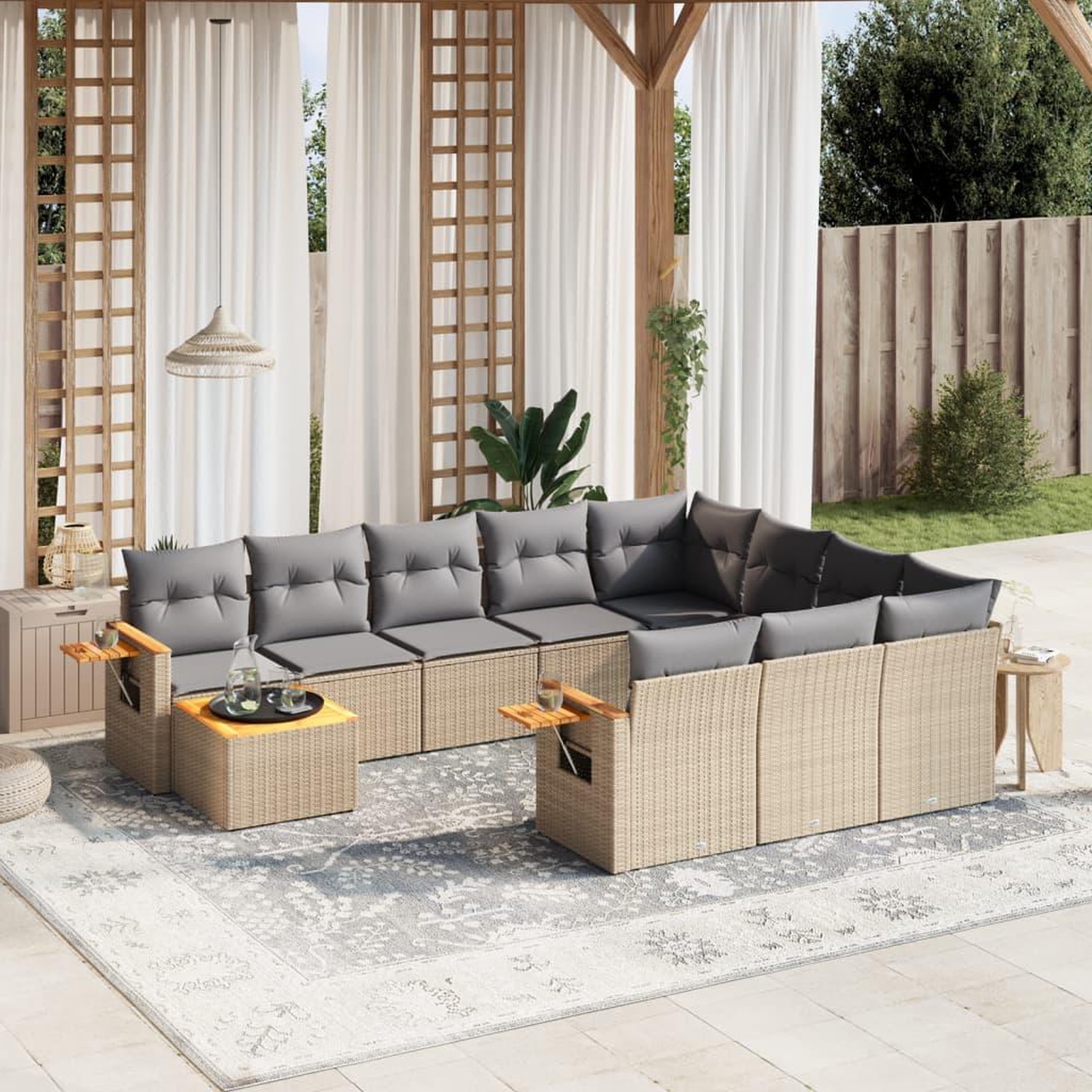 VIDAXL Salon de jardin 11 pcs avec coussins beige resine tressee