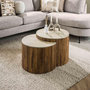Voir la diapositive 1 : LISA DESIGN Jade - lot de 2 tables basses gigognes effet travertin - pieds en bois massif de manguier - 60 cm