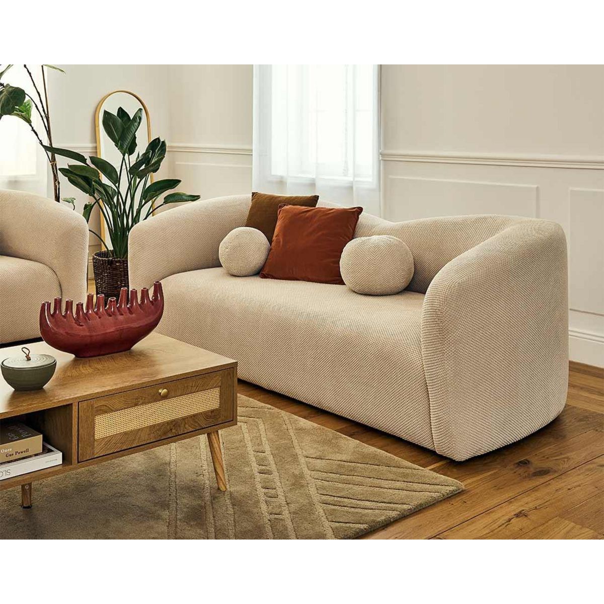 LISA DESIGN Charles - canapé droit 3 places en velours texturé