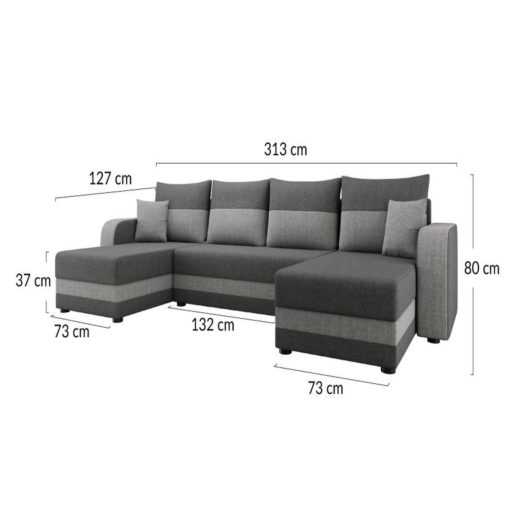 Voir la diapositive 5 : BEST MOBILIER Harvey - canapé panoramique en u 7 places convertible avec coffre en tissu bicolore