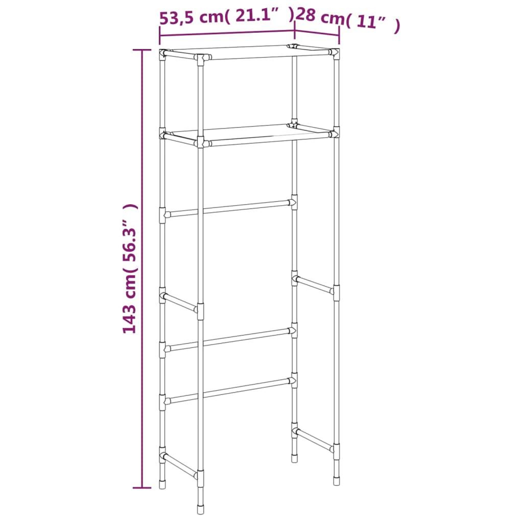 Voir la diapositive 6 : VIDAXL Support de rangement 2 niveaux sur toilette Noir 53,5x28x143 cm