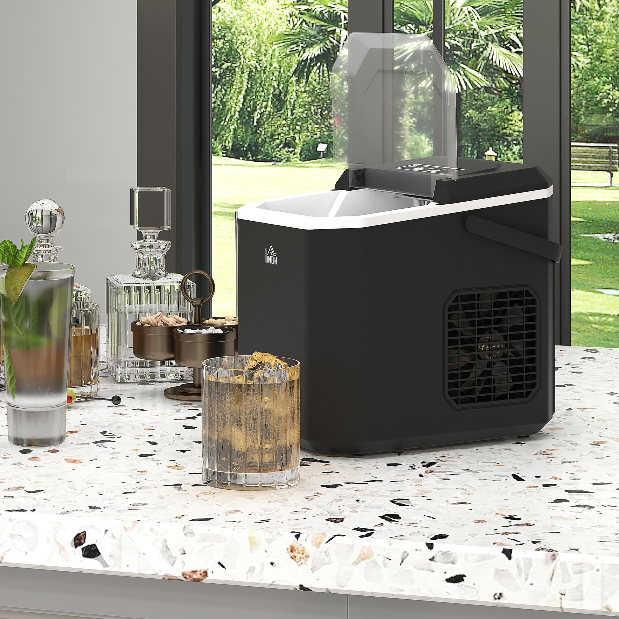 Voir la diapositive 4 : HOMCOM Machine à glaçons - 12Kg en 24H, 9 glaçons en 6-13 minutes - accessoires, nombreuses fonctions - noir