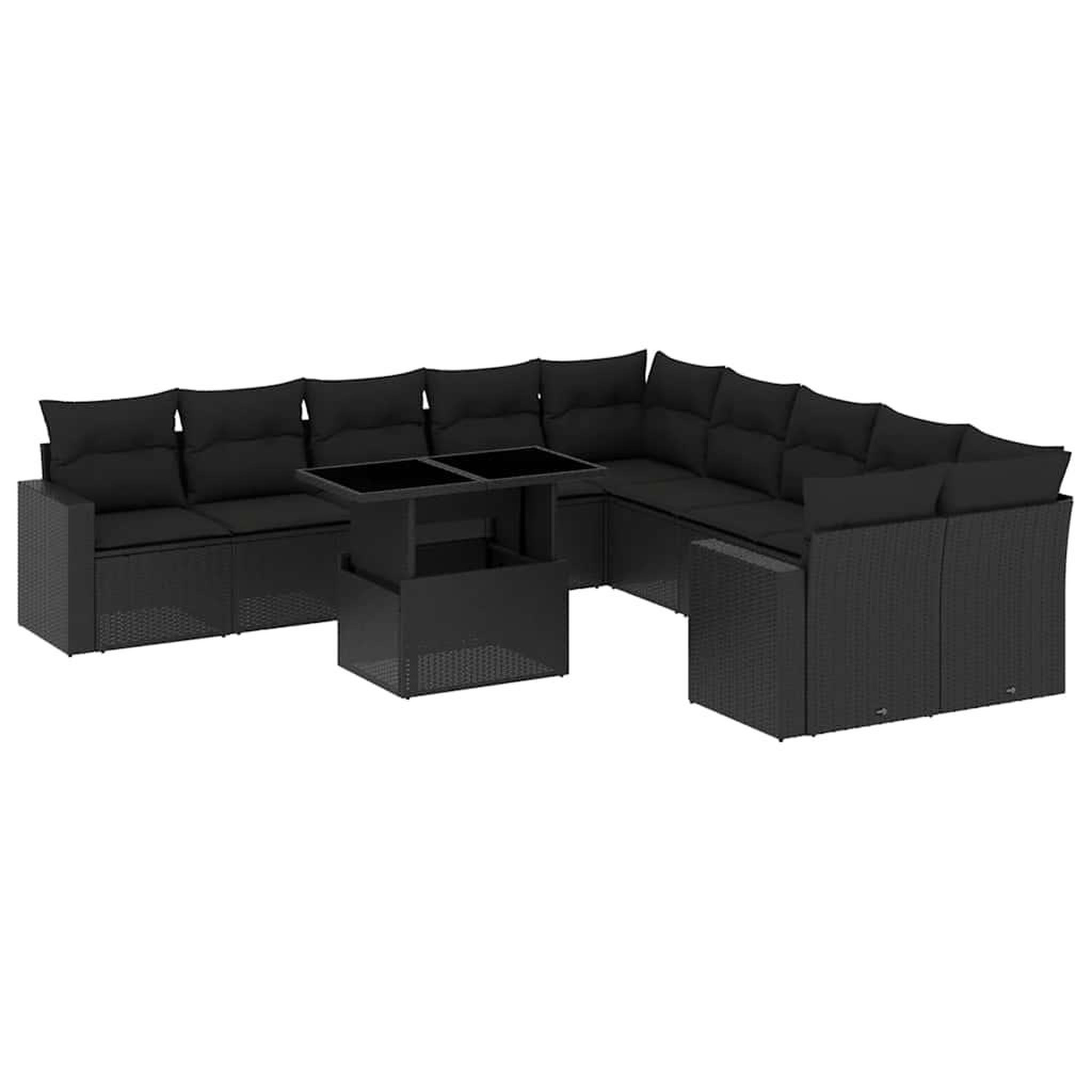 Voir la diapositive 2 : VIDAXL Salon de jardin 11 pcs avec coussins noir resine tressee