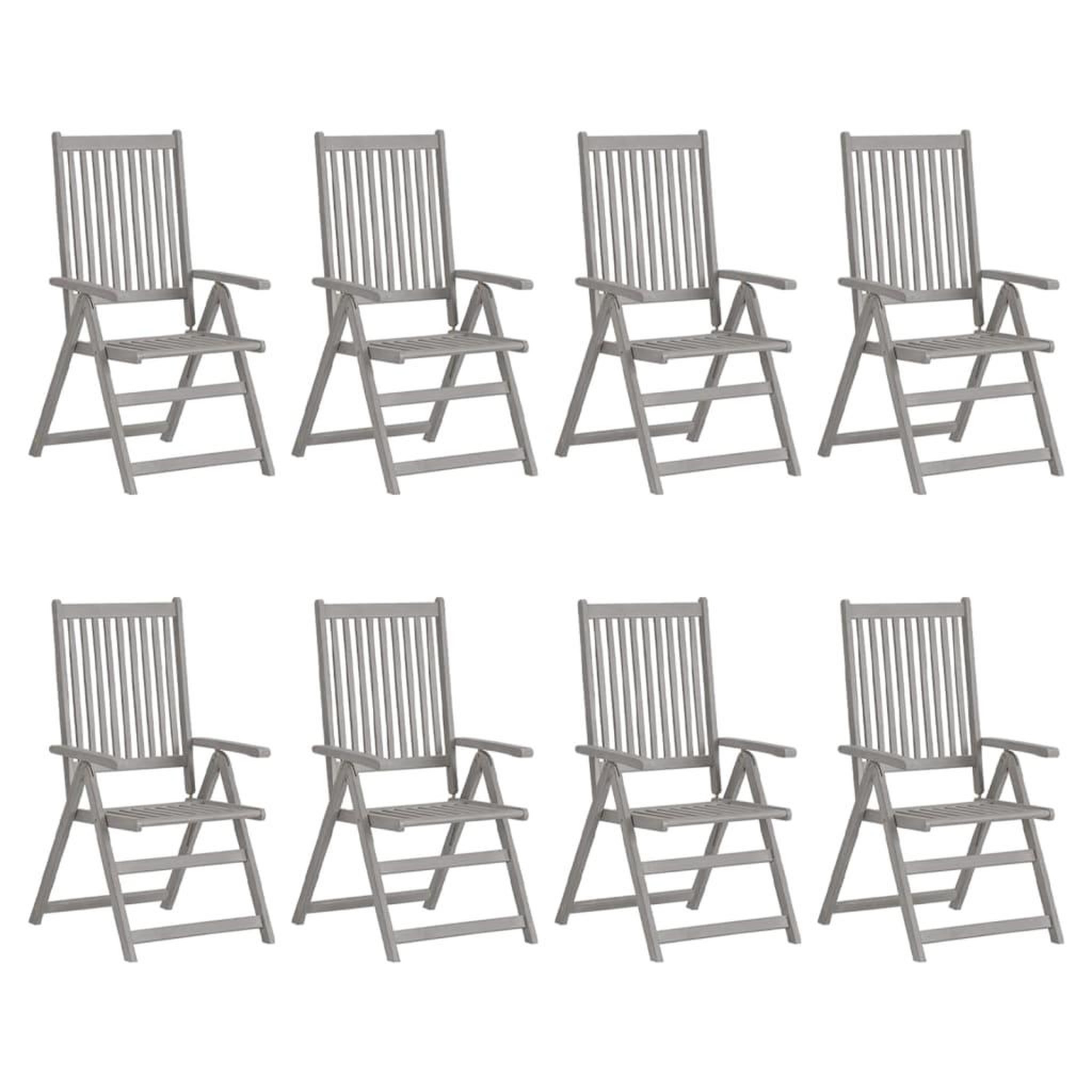 VIDAXL Chaises inclinables de jardin lot de 8 Gris Bois solide acacia