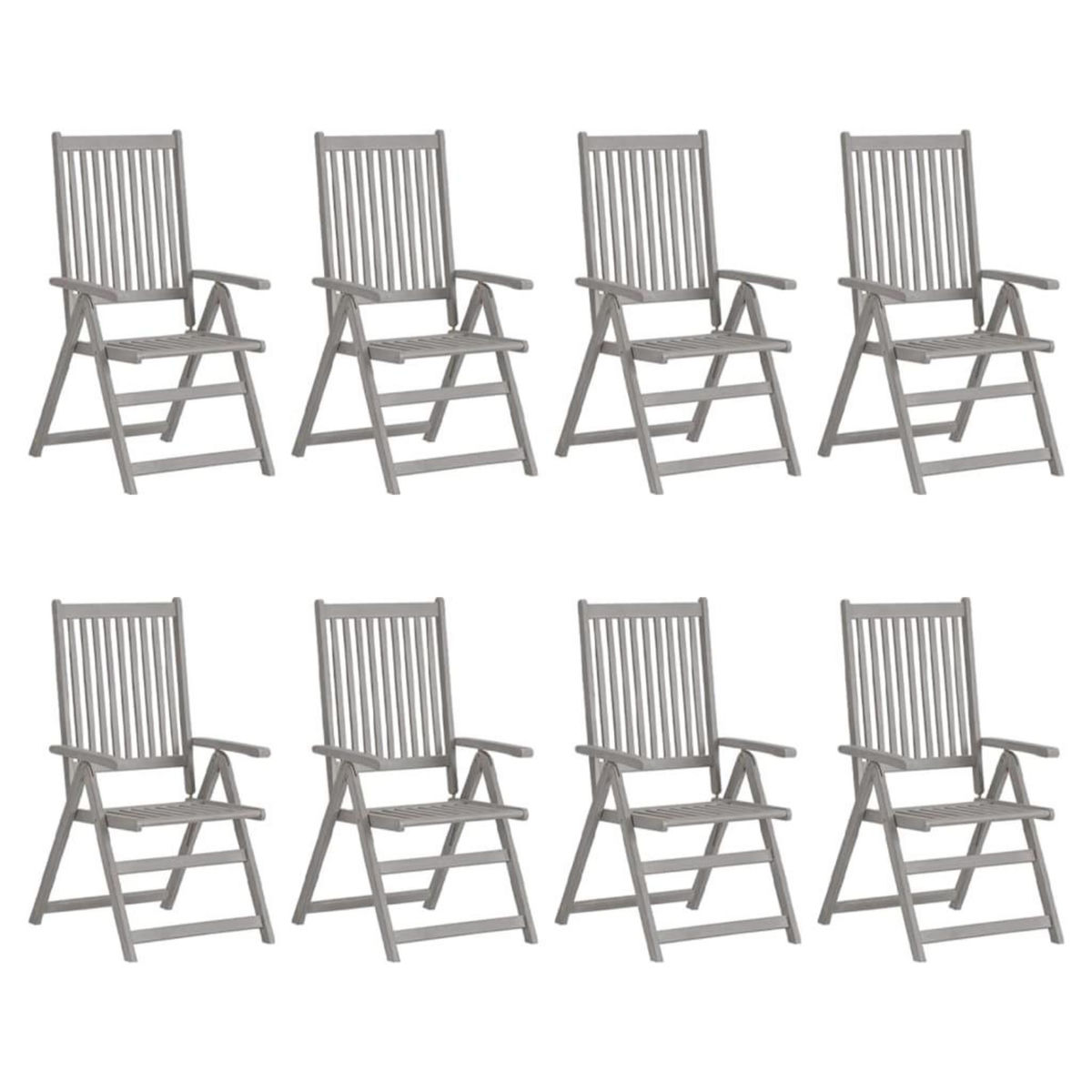VIDAXL Chaises inclinables de jardin lot de 8 Gris Bois solide acacia