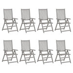 VIDAXL Chaises inclinables de jardin lot de 8 Gris Bois solide acacia