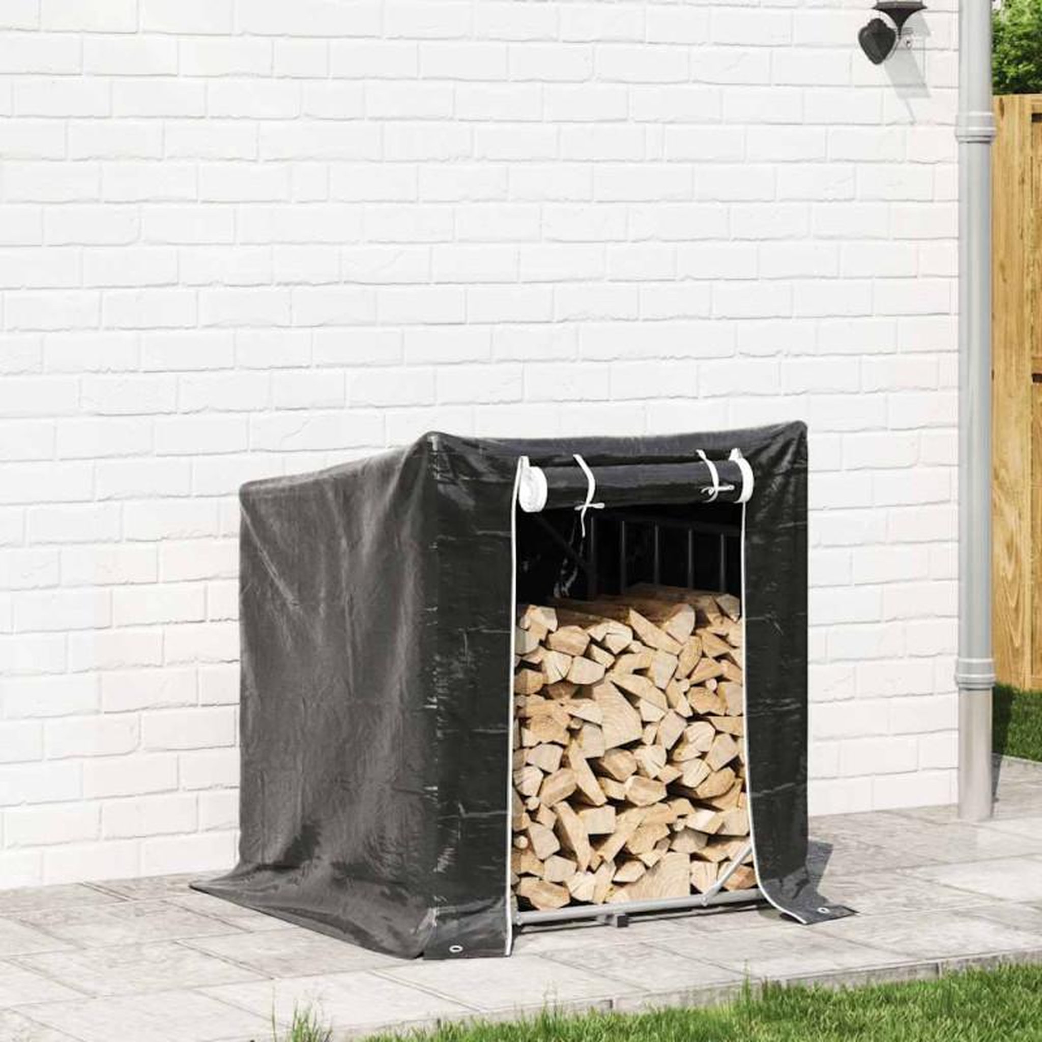 Voir la diapositive 3 : VIDAXL Portant de bois de chauffage et housse de pluie acier galvanisé