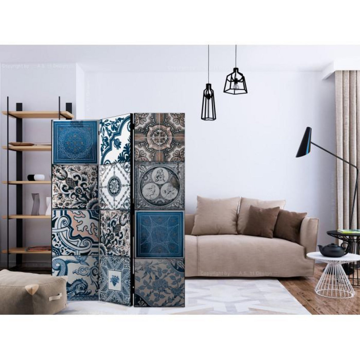 Paris Prix Paravent 3 Volets  Blue Arabesque  135x172cm