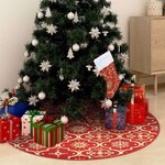 VIDAXL Jupe de sapin de Noël de luxe avec chaussette Rouge 150cm Tissu