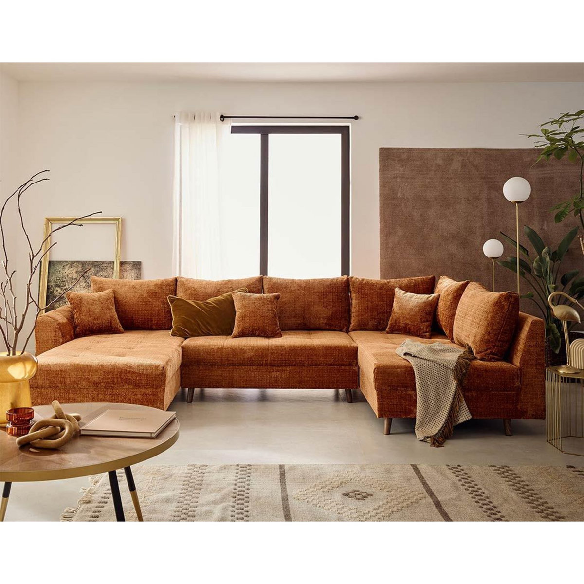 LISA DESIGN Rune - canapé panoramique d'angle droit 7 places en velours texturé