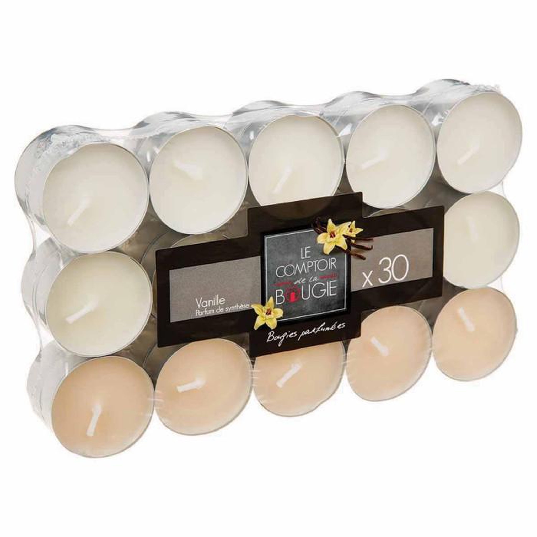 Voir la diapositive 6 : COMPTOIR DE LA BOUGIE Lot de 30 bougies parfumées  nina  3,7cm vanille