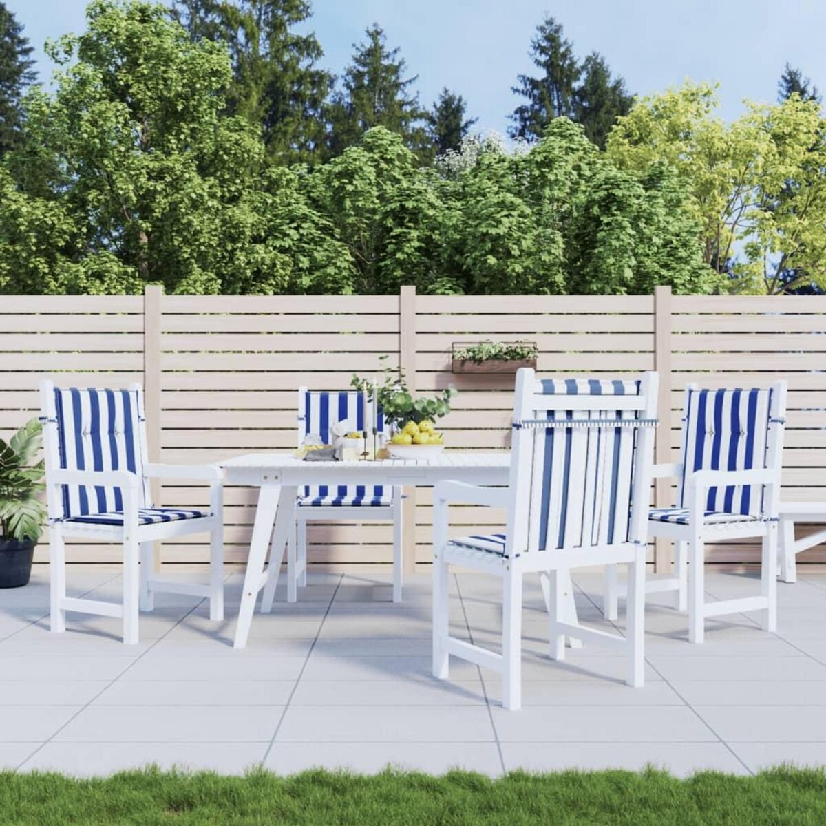 VIDAXL Coussins de chaise a dossier bas lot de 4 rayures bleu et blanc