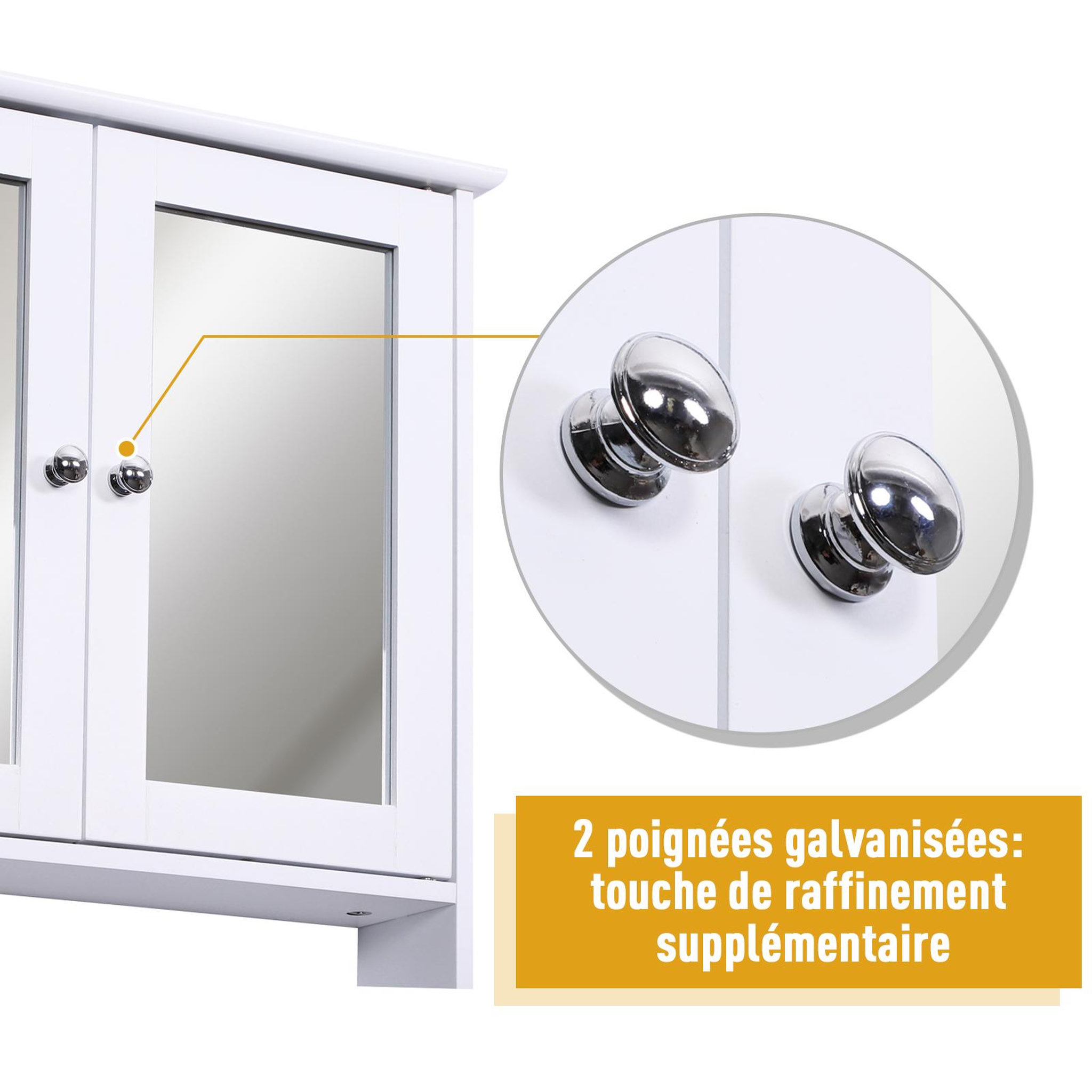 Voir la diapositive 5 : HOMCOM Armoire murale étagère salle de bain 56l x 13l x 58h cm double porte miroir étagère réglable mdf blanc