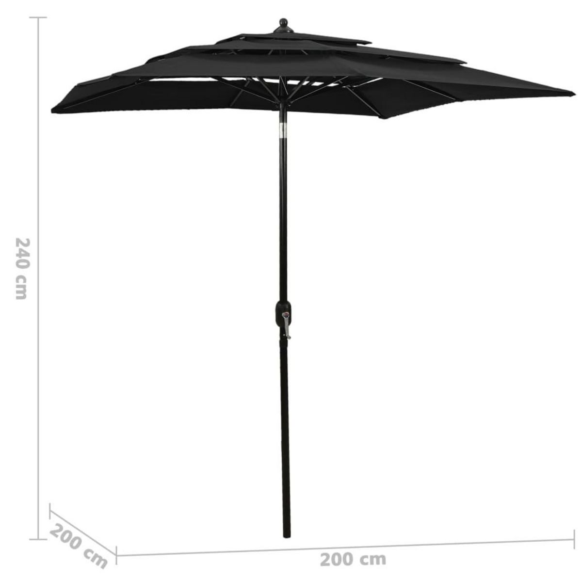 VIDAXL Parasol de jardin a 3 niveaux avec mat en aluminium noir 2x2 m