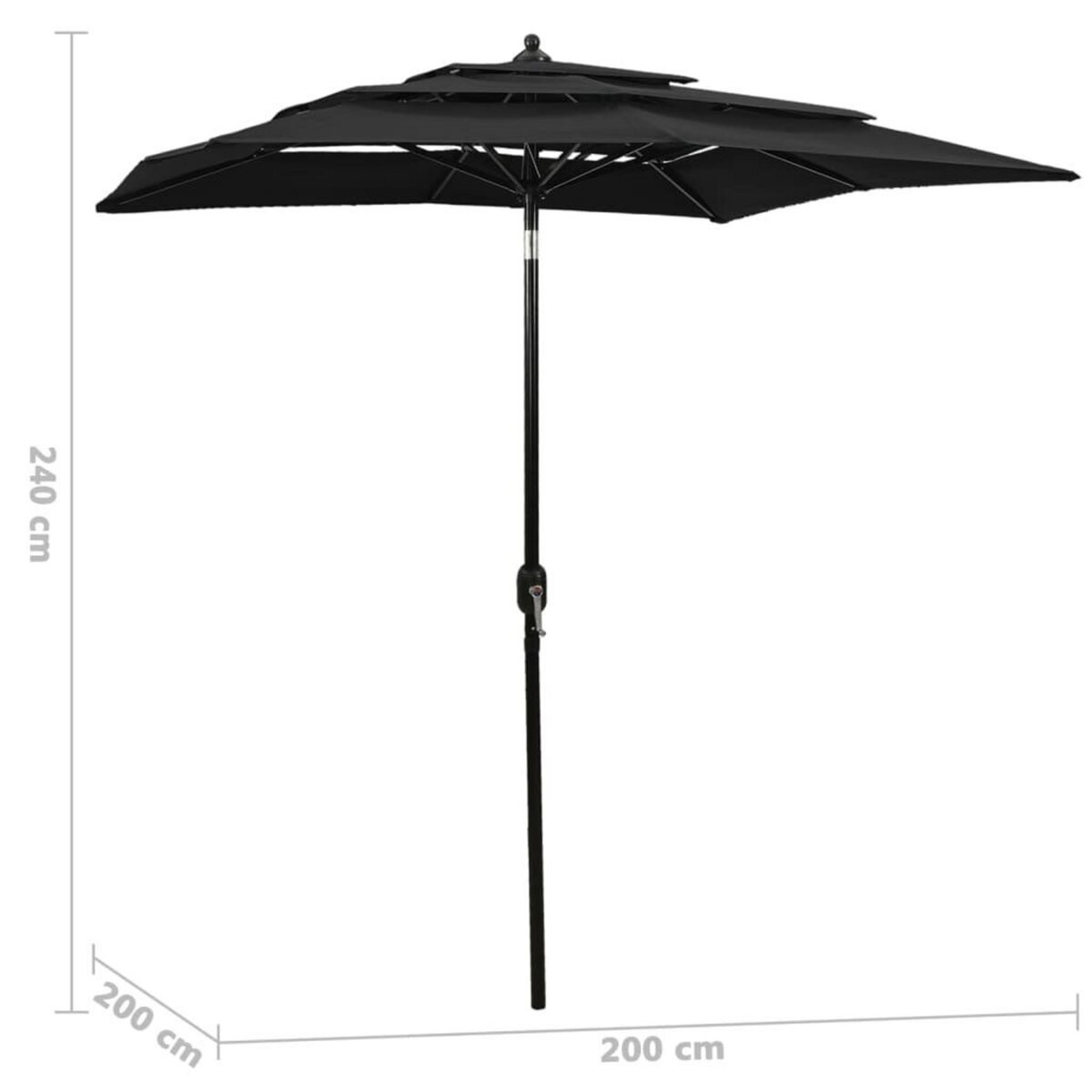 VIDAXL Parasol de jardin a 3 niveaux avec mat en aluminium noir 2x2 m