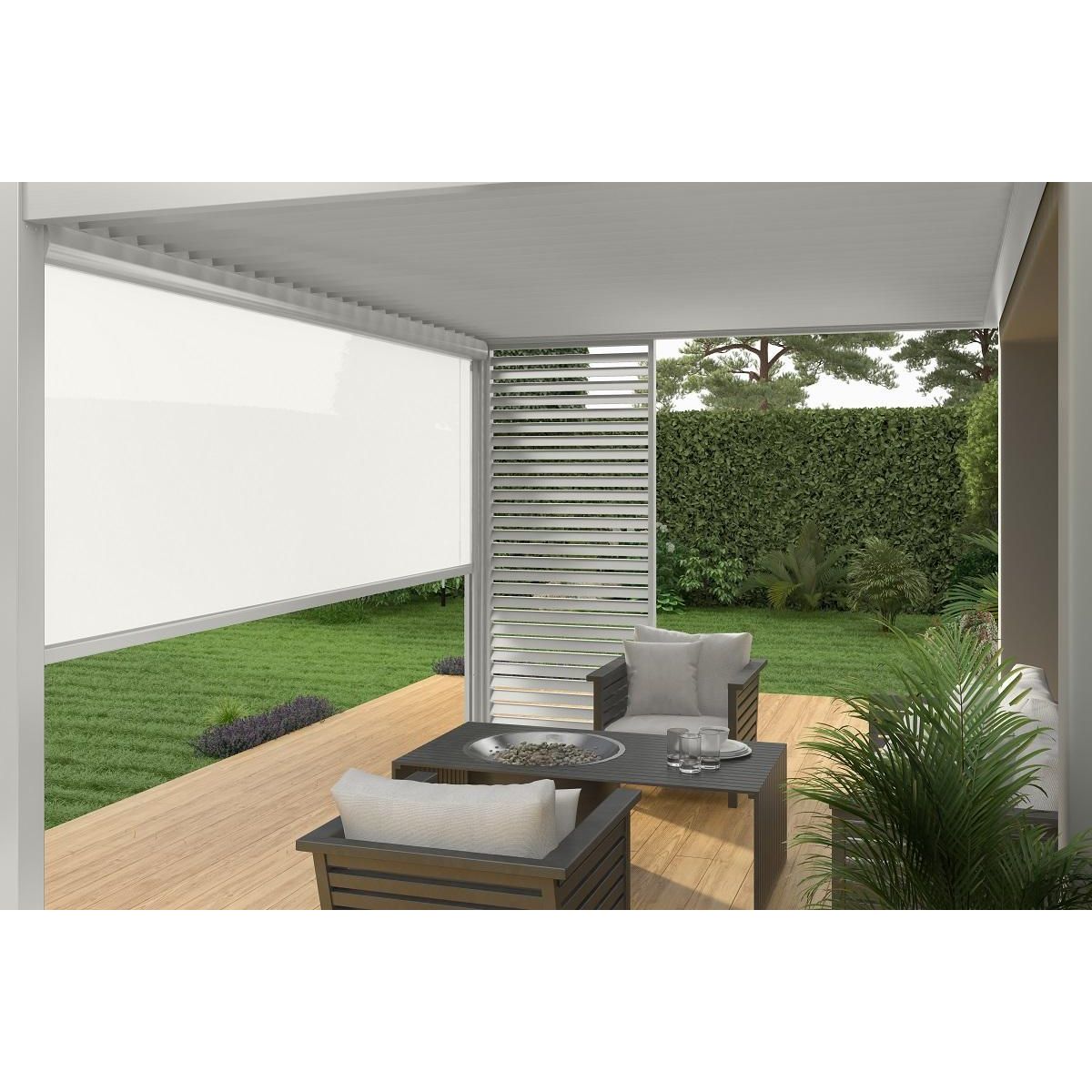 OMBREA Pergola bioclimatique - Adossée - Blanche -  3x4m - OMBREA