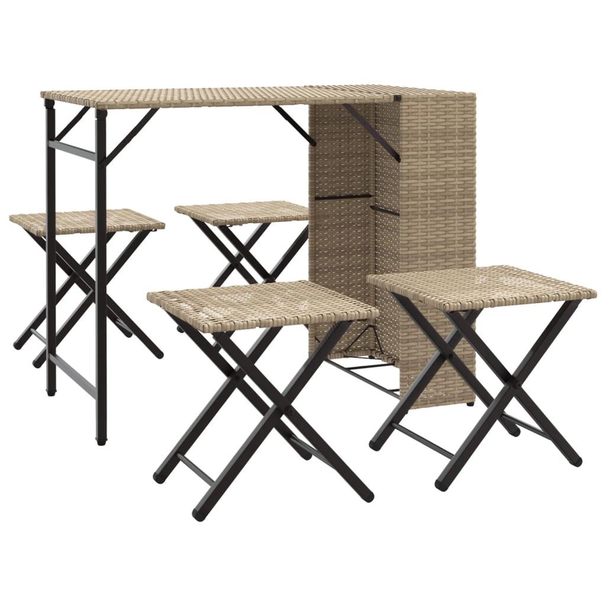 Voir la diapositive 2 : VIDAXL Ensemble a manger de jardin 5 pcs pliable beige resine tressee