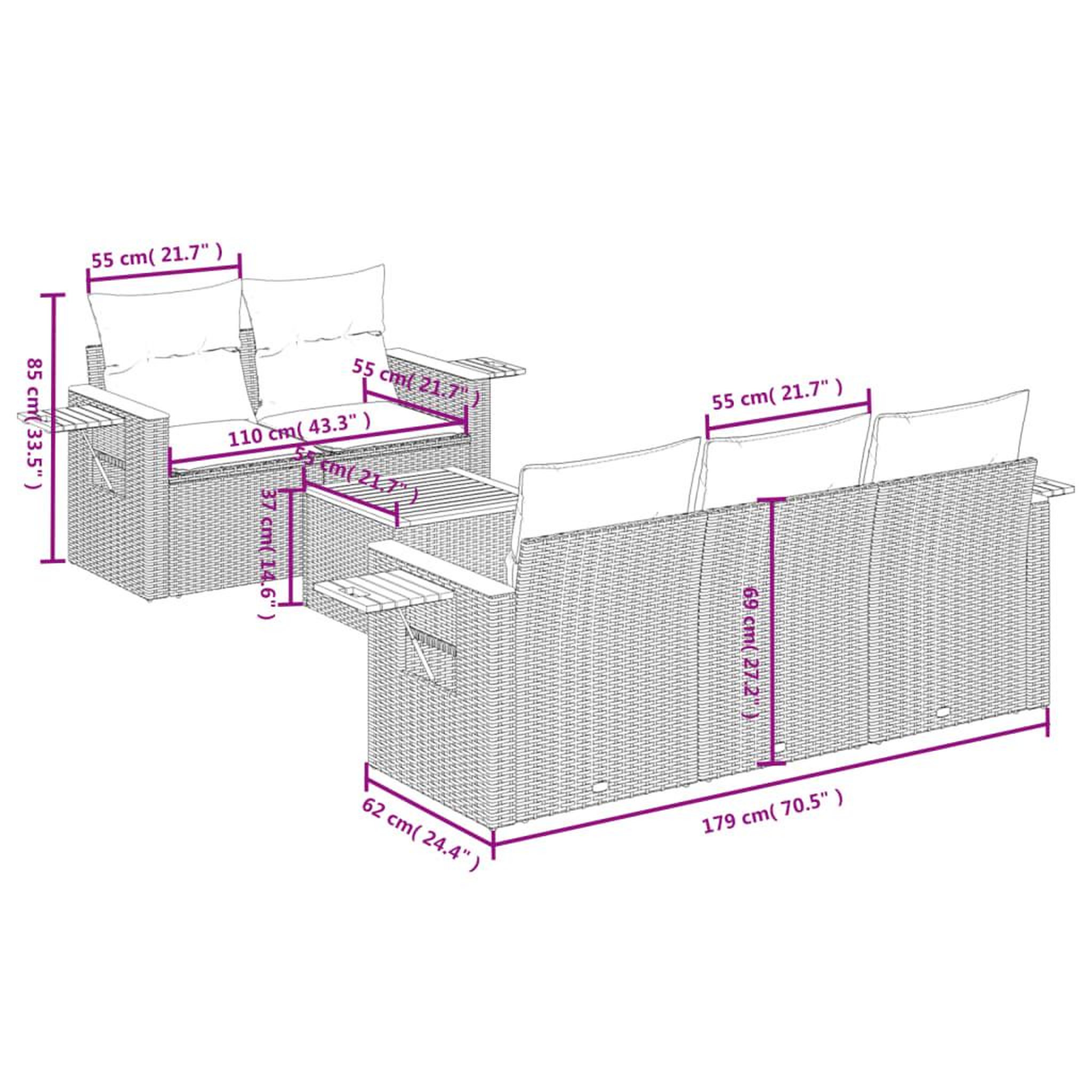 Voir la diapositive 6 : VIDAXL Salon de jardin 6 pcs avec coussins noir resine tressee