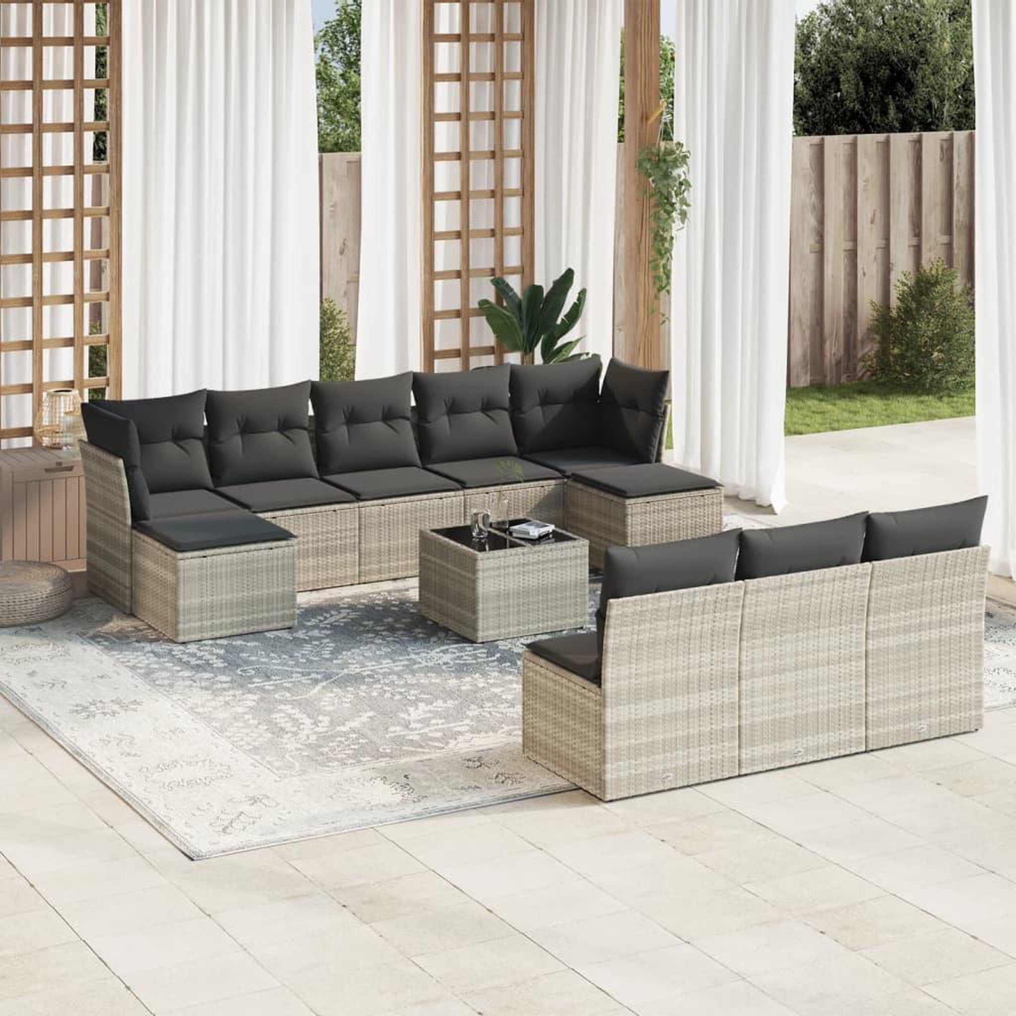 VIDAXL Salon de jardin 11 pcs avec coussins gris clair resine tressee