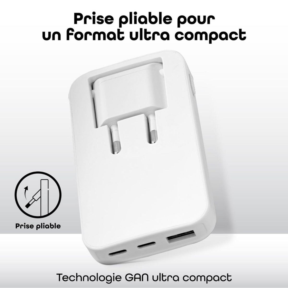TNB Chargeur secteur 65W GAN 2 USB-C + 1 USB-A Power Delivery