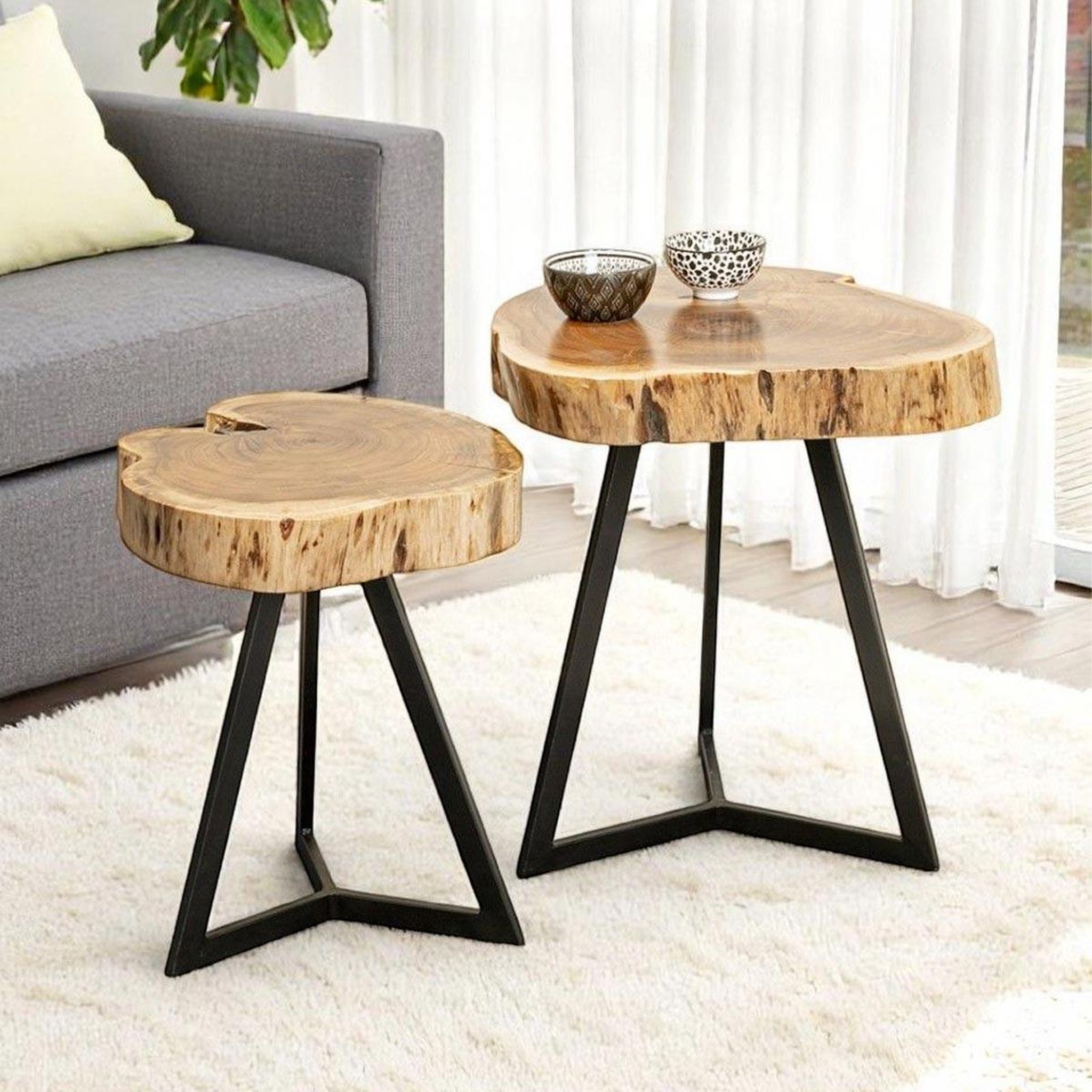 Voir la diapositive 3 : Paris Prix Table d'Appoint en Bois  Nara  43cm Acacia & Noir