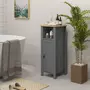 KLEANKIN Meuble bas de salle de bain sur pied porte 2 étagères niche plateau aspect bois clair gris
