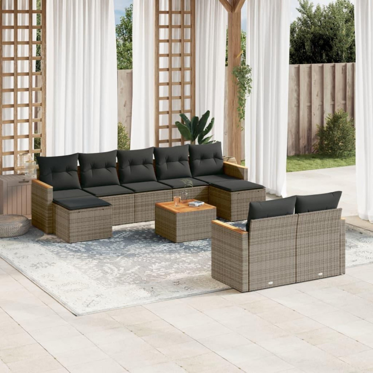 VIDAXL Salon de jardin avec coussins 10 pcs gris resine tressee