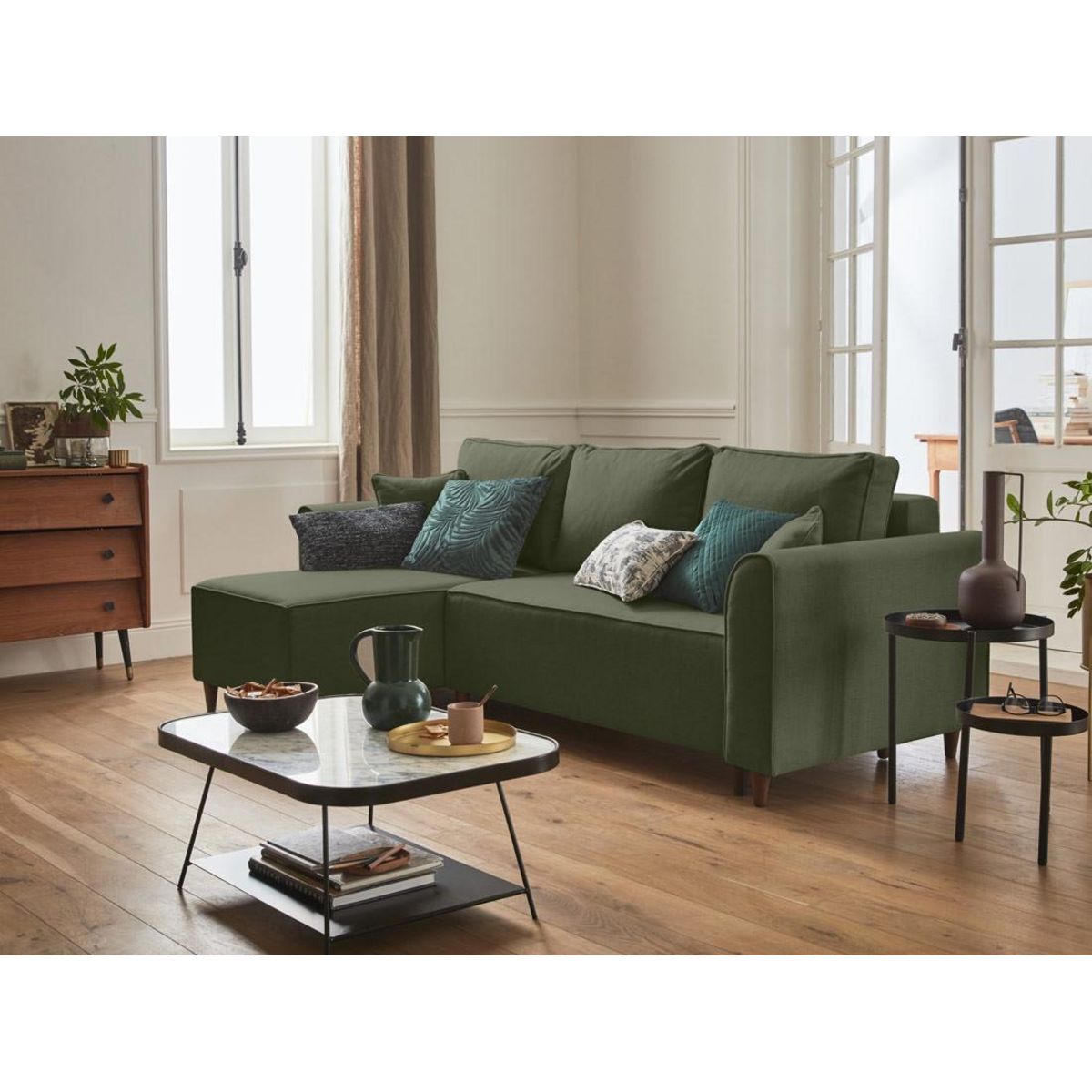 BEST MOBILIER Saphir - canapé d'angle réversible 4 places - convertible - avec coffre - en tissu