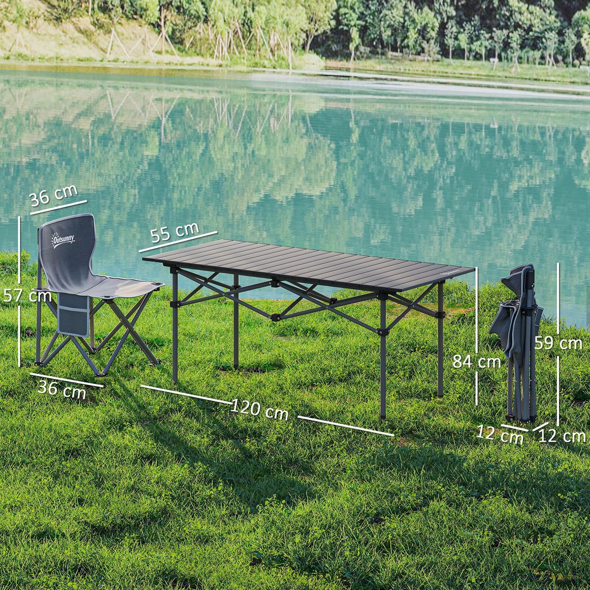 OUTSUNNY Ensemble table et chaise camping - table pliante camping avec 6 chaises rangements sacs de transport gris