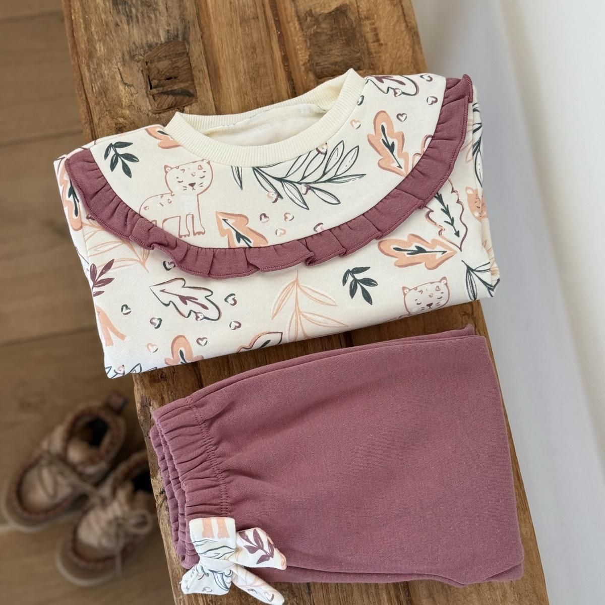 Petit Béguin Ensemble enfant sweat et pantalon en molleton Matcha