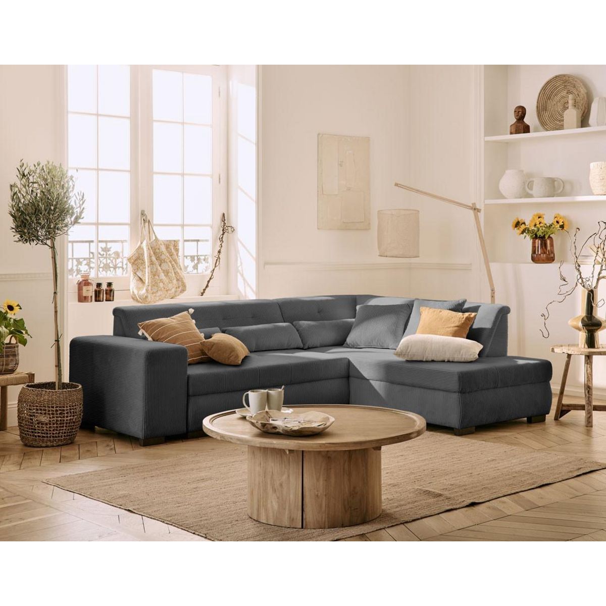 LISA DESIGN Vermont - canapé d'angle droit - 5 places - convertible - en velours côtelé