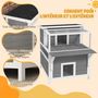 Voir la diapositive 4 : PAWHUT Maison niche chat sur pied - 2 niveaux, 2 portes, terrasse abritée, fenêtre - bois gris blanc