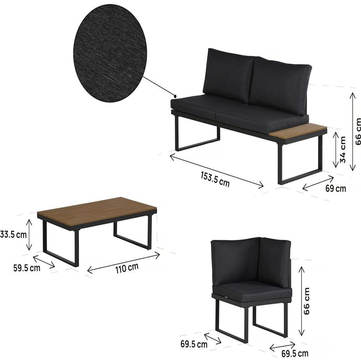 Habitat et Jardin Salon de jardin canapé d'angle décor imitation bois  Fiora  - 5 places - Gris